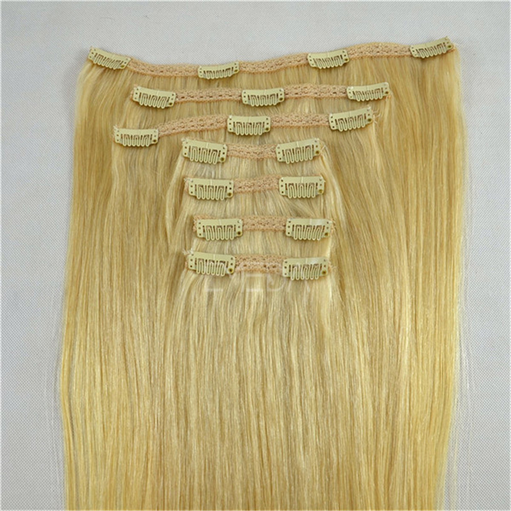 Blonde double drawn thick human hair clip in hair extensions ZJ0082